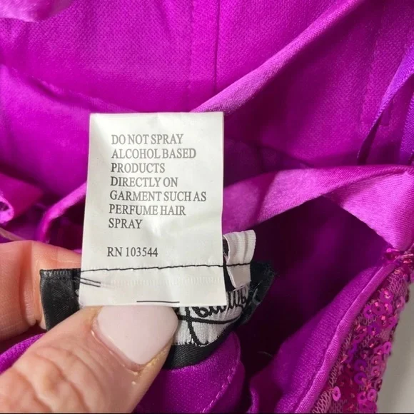 La Femme Strapless Sequin Gown Magenta Pink Cross Back Size 2 Prom Wedding Prom - Picture 13 of 13